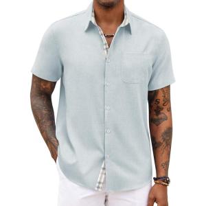 imageCOOFANDY Mens Button Down Shirts Short Sleeve Casual Shirts Summer Beach Shirts Vacation Wedding Shirts with PocketLight Blue
