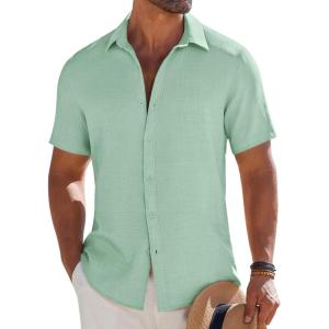 imageCOOFANDY Mens Button Down Short Sleeve Shirt Casual Beach Shirt Summer Vacation Textured ShirtsMint Green
