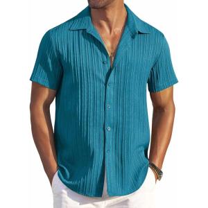 imageCOOFANDY Mens Casual Button Down Shirts Short Sleeve Textured Summer Beach ShirtsLake Blue