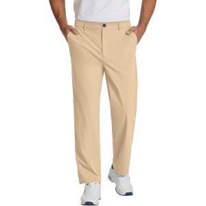 imageCOOFANDY Mens Casual Pants Classic Fit Flat Front Pants Lightweight Elastic Waist Golf Trousers with PocketsLight Khaki