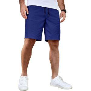imageCOOFANDY Mens Casual Shorts Cotton Elastic Waist Drawstring Shorts Lightweight Summer Beach ShortsDeep Blue