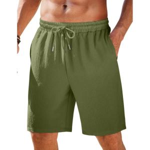 imageCOOFANDY Mens Casual Shorts Elastic Waist Drawstring Textured Summer Beach ShortArmygreen