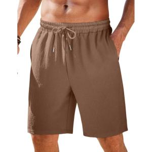 imageCOOFANDY Mens Casual Shorts Elastic Waist Drawstring Textured Summer Beach ShortBrown