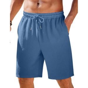 imageCOOFANDY Mens Casual Shorts Elastic Waist Drawstring Textured Summer Beach ShortNavy