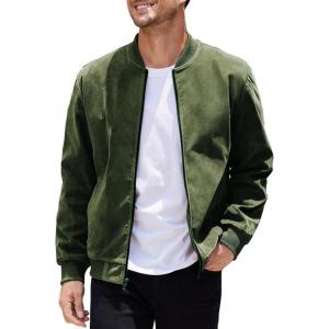 imageCOOFANDY Mens Casual Varsity Jacket Vintage Lightweight Suede Bomber JacketsDeep Green