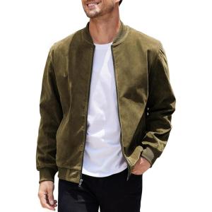 imageCOOFANDY Mens Casual Varsity Jacket Vintage Lightweight Suede Bomber JacketsGreen