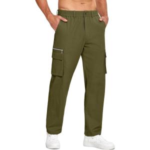 imageCOOFANDY Mens Cotton Cargo Pants Relaxed Fit Elastic Waist Casual Pants Stretch Work Cargo Pant with PocketsArmy Green