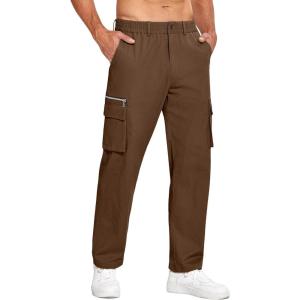 imageCOOFANDY Mens Cotton Cargo Pants Relaxed Fit Elastic Waist Casual Pants Stretch Work Cargo Pant with PocketsBrown