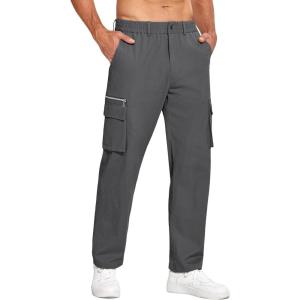 imageCOOFANDY Mens Cotton Cargo Pants Relaxed Fit Elastic Waist Casual Pants Stretch Work Cargo Pant with PocketsDark Grey