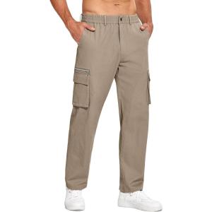 imageCOOFANDY Mens Cotton Cargo Pants Relaxed Fit Elastic Waist Casual Pants Stretch Work Cargo Pant with PocketsDark Khaki