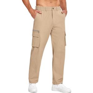imageCOOFANDY Mens Cotton Cargo Pants Relaxed Fit Elastic Waist Casual Pants Stretch Work Cargo Pant with PocketsKhaki