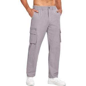 imageCOOFANDY Mens Cotton Cargo Pants Relaxed Fit Elastic Waist Casual Pants Stretch Work Cargo Pant with PocketsLight Grey