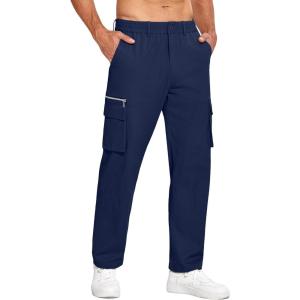 imageCOOFANDY Mens Cotton Cargo Pants Relaxed Fit Elastic Waist Casual Pants Stretch Work Cargo Pant with PocketsNavy Blue