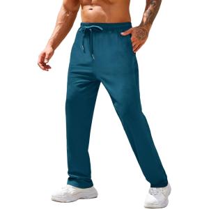 imageCOOFANDY Mens Cotton Sweatpants Open Bottom Lounge Pants Lightweight Casual Jogger Pants with PocketsNavy Ocean Blue