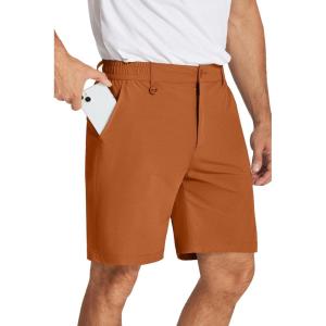 imageCOOFANDY Mens Golf Shorts 8 Inch Lightweight Quick Dry Casual Dress Shorts Hiking Travel Shorts with PocketsBrown