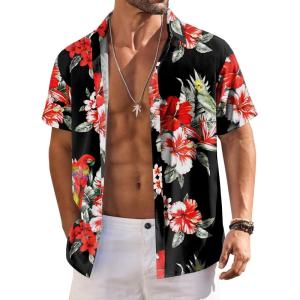 imageCOOFANDY Mens Hawaiian Shirts Short Sleeve Floral Button Down Shirt Tropical Casual Summer Beach ShirtsBlack  Flower