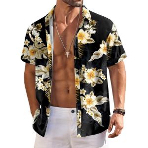 imageCOOFANDY Mens Hawaiian Shirts Short Sleeve Floral Button Down Shirt Tropical Casual Summer Beach ShirtsBlack White  Floral