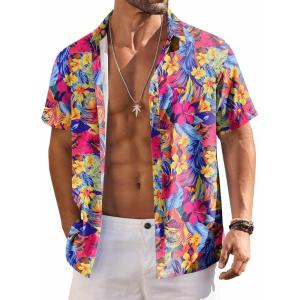 imageCOOFANDY Mens Hawaiian Shirts Short Sleeve Floral Button Down Shirt Tropical Casual Summer Beach ShirtsRed  Yellow  Floral