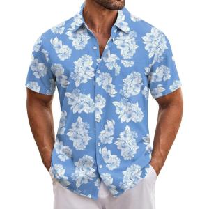 imageCOOFANDY Mens Hawaiian Tropical Shirt Short Sleeve Casual Button Down Floral Summer Beach Shirts with PocketBluewhite Flowers