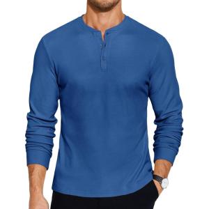 imageCOOFANDY Mens Henley Shirts Long Sleeve Basic Pullover Shirt Lightweight Button TShirtsRoyal Blue