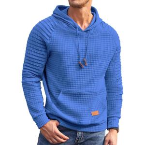 imageCOOFANDY Mens Hoodies Pullover Casaul Long Sleeve Drawstring Waffle Knit Hooded Sweatshirt with Kanga PocketBlue One