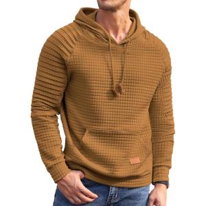 imageCOOFANDY Mens Hoodies Pullover Casaul Long Sleeve Drawstring Waffle Knit Hooded Sweatshirt with Kanga PocketDark Yellow