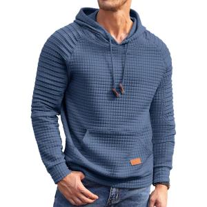 imageCOOFANDY Mens Hoodies Pullover Casaul Long Sleeve Drawstring Waffle Knit Hooded Sweatshirt with Kanga PocketGrey Blue