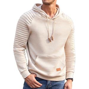 imageCOOFANDY Mens Hoodies Pullover Casaul Long Sleeve Drawstring Waffle Knit Hooded Sweatshirt with Kanga PocketLight Khaki