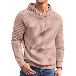 imageCOOFANDY Mens Hoodies Pullover Casaul Long Sleeve Drawstring Waffle Knit Hooded Sweatshirt with Kanga PocketLight Pink