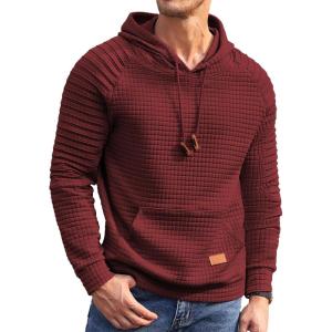 imageCOOFANDY Mens Hoodies Pullover Casaul Long Sleeve Drawstring Waffle Knit Hooded Sweatshirt with Kanga PocketWine Red