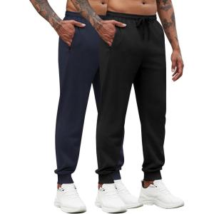 imageCOOFANDY Mens Joggers Drawstring Jogger Sweatpants with Zipper Pockets Lightweight Slim Fit Athletic Track PantsBlack  Navy Blue