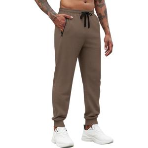 imageCOOFANDY Mens Joggers Drawstring Jogger Sweatpants with Zipper Pockets Lightweight Slim Fit Athletic Track PantsBrown