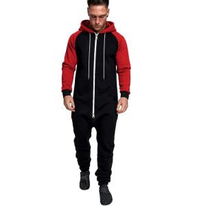 imageCOOFANDY Mens Jumpsuit Onesie Rompers Drawtsring Hooded Full Zip One Piece Tracksuit with PocketsBlack  Red