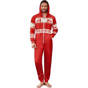 imageCOOFANDY Mens Jumpsuit Onesie Rompers Drawtsring Hooded Full Zip One Piece Tracksuit with PocketsRed Elk