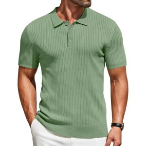imageCOOFANDY Mens Knit Polo Shirts Short Sleeve Golf Shirts Button Down Casual Polo T Shirts Textured Slim Fit PulloverLight Green