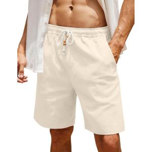 imageCOOFANDY Mens Linen Shorts Casual Elastic Waist Drawstring Summer Beach ShortsBeige