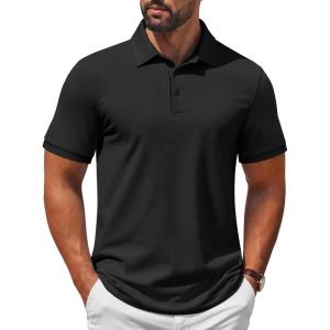 imageCOOFANDY Mens Polo Shirt Short Sleeve Moisture Wicking QuickDry Golf Polo Athletic Tennis Collared TShirtsBlack