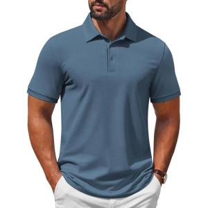 imageCOOFANDY Mens Polo Shirt Short Sleeve Moisture Wicking QuickDry Golf Polo Athletic Tennis Collared TShirtsDenim Blue