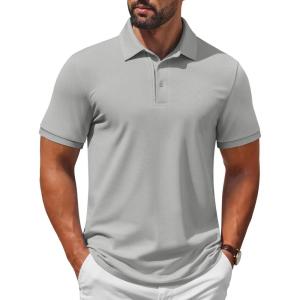 imageCOOFANDY Mens Polo Shirt Short Sleeve Moisture Wicking QuickDry Golf Polo Athletic Tennis Collared TShirtsGrey