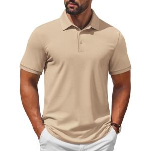 imageCOOFANDY Mens Polo Shirt Short Sleeve Moisture Wicking QuickDry Golf Polo Athletic Tennis Collared TShirtsKhaki