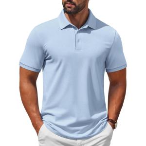 imageCOOFANDY Mens Polo Shirt Short Sleeve Moisture Wicking QuickDry Golf Polo Athletic Tennis Collared TShirtsLight Blue