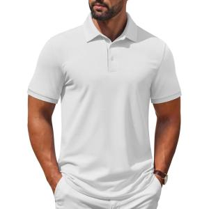 imageCOOFANDY Mens Polo Shirt Short Sleeve Moisture Wicking QuickDry Golf Polo Athletic Tennis Collared TShirtsWhite