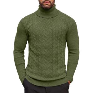imageCOOFANDY Mens Slim Fit Turtleneck Sweater Casual Pullover Sweater Basic Twist Patterned Knitted SweaterArmy Greennew