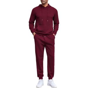 imageCOOFANDY Mens Tracksuits 2 Pieces Waffle Hoodies Sweatsuit Sets Sports Jogging Suit SetWine Red