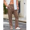imageCOOFANDY Mens Casual Linen Cotton Pants Elastic Waist Summer Beach Trousers Lightweight Yoga Vacation PantsBrown