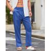 imageCOOFANDY Mens Casual Linen Cotton Pants Elastic Waist Summer Beach Trousers Lightweight Yoga Vacation PantsDark Blue