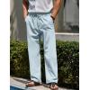 imageCOOFANDY Mens Casual Linen Pants Elastic Waist Drawstring Beach Summer Pants Lightweight Linen TrousersLight Blue