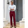 imageCOOFANDY Mens Classic Casual Dress Pants Expandable Waist Suit Pant Slim Fit Flat Front SlacksDark Red