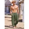 imageCOOFANDY Mens Cotton Linen Pants Casual Harem Pants Elastic Waist Beach Boho Yoga TrousersArmy Green