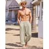 imageCOOFANDY Mens Cotton Linen Pants Casual Harem Pants Elastic Waist Beach Boho Yoga TrousersKhaki